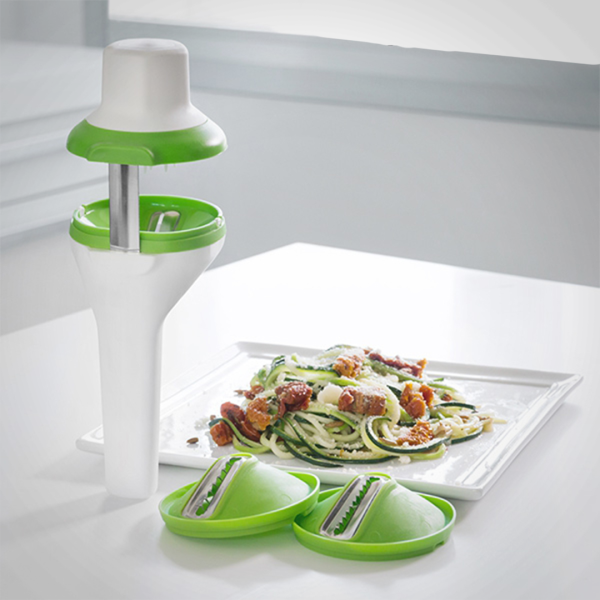 قطاعة الخضار الحلزونية اليدوية (سبيرال) – مع 3 شفرات استانلس ستيل لأشكال مختلفة قطاعة الخضار الحلزونية اليدوية (سبيرال) – مع 3 شفرات استانلس ستيل لأشكال مختلفة