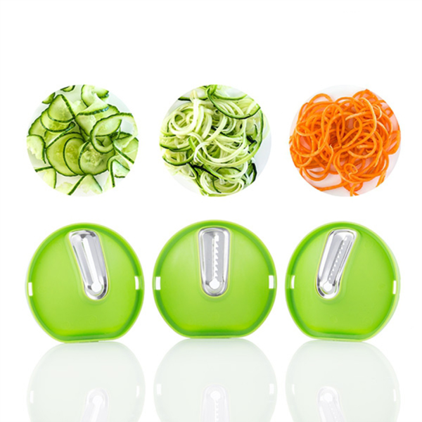 قطاعة الخضار الحلزونية اليدوية (سبيرال) – مع 3 شفرات استانلس ستيل لأشكال مختلفة قطاعة الخضار الحلزونية اليدوية (سبيرال) – مع 3 شفرات استانلس ستيل لأشكال مختلفة