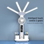 أباجورة مكتب ليد متعددة الوظائف 4 في 1 - إضاءة قابلة للطي مع مروحة وشاشة رقمية ومنظم أقلام - أباجورة مكتب ليد متعددة الوظائف 4 في 1 – إضاءة قابلة للطي مع مروحة وشاشة رقمية ومنظم أقلام