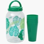 طقم ديسبنسر العصير والمشروبات (3.5 لتر) – يشمل 4 أكواب متناسقة بتصميم Leaves