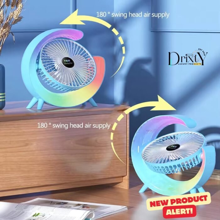 مروحة مكتب 2 في 1 مع إضاءة LED – قابلة للشحن USB و 3 سرعات مروحة مكتب 2 في 1 مع إضاءة LED – قابلة للشحن USB و 3 سرعات