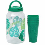 طقم ديسبنسر العصير والمشروبات (3.5 لتر) – يشمل 4 أكواب متناسقة بتصميم Leaves