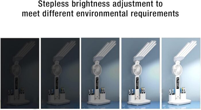 أباجورة مكتب ليد متعددة الوظائف 4 في 1 – إضاءة قابلة للطي مع مروحة وشاشة رقمية ومنظم أقلام أباجورة مكتب ليد متعددة الوظائف 4 في 1 – إضاءة قابلة للطي مع مروحة وشاشة رقمية ومنظم أقلام