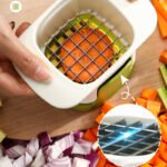 قطاعة خضروات يدوية متعددة بشفرات ستانلس ستيل ووعاء تخزين