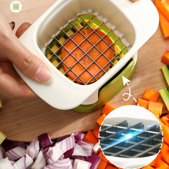 قطاعة خضروات يدوية متعددة بشفرات ستانلس ستيل ووعاء تخزين