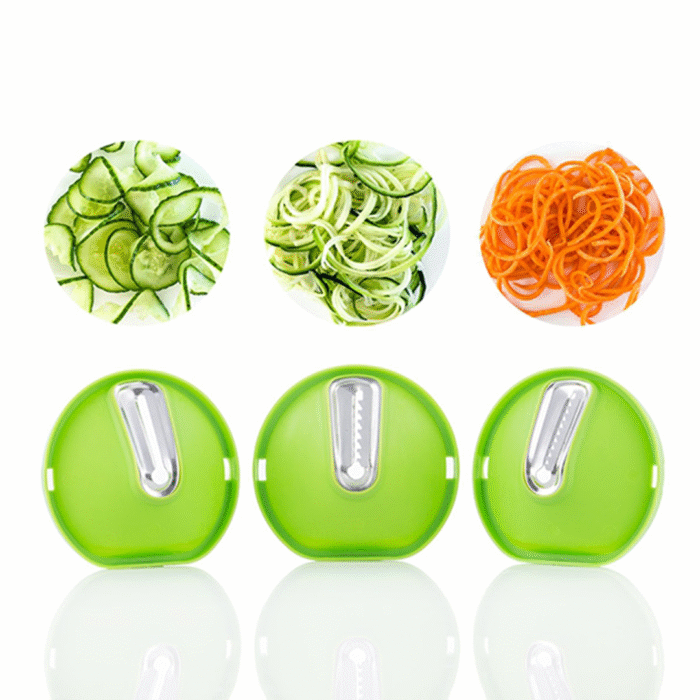 قطاعة الخضار الحلزونية اليدوية (سبيرال) – مع 3 شفرات استانلس ستيل لأشكال مختلفة قطاعة الخضار الحلزونية اليدوية (سبيرال) – مع 3 شفرات استانلس ستيل لأشكال مختلفة