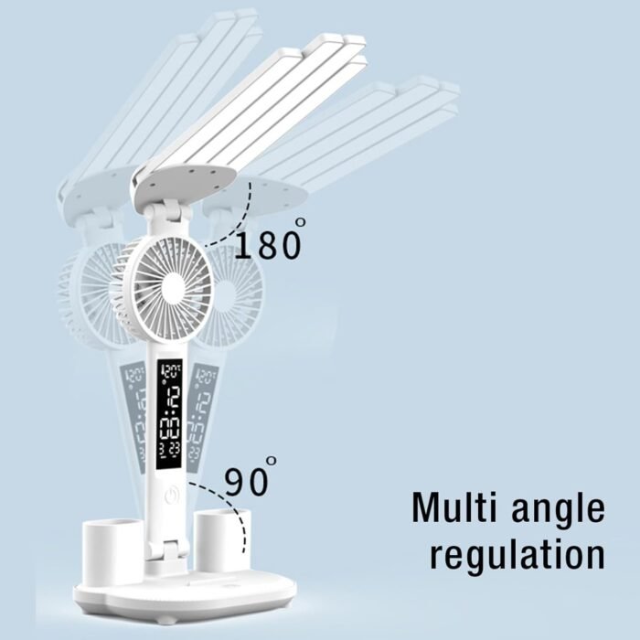 أباجورة مكتب ليد متعددة الوظائف 4 في 1 – إضاءة قابلة للطي مع مروحة وشاشة رقمية ومنظم أقلام أباجورة مكتب ليد متعددة الوظائف 4 في 1 – إضاءة قابلة للطي مع مروحة وشاشة رقمية ومنظم أقلام